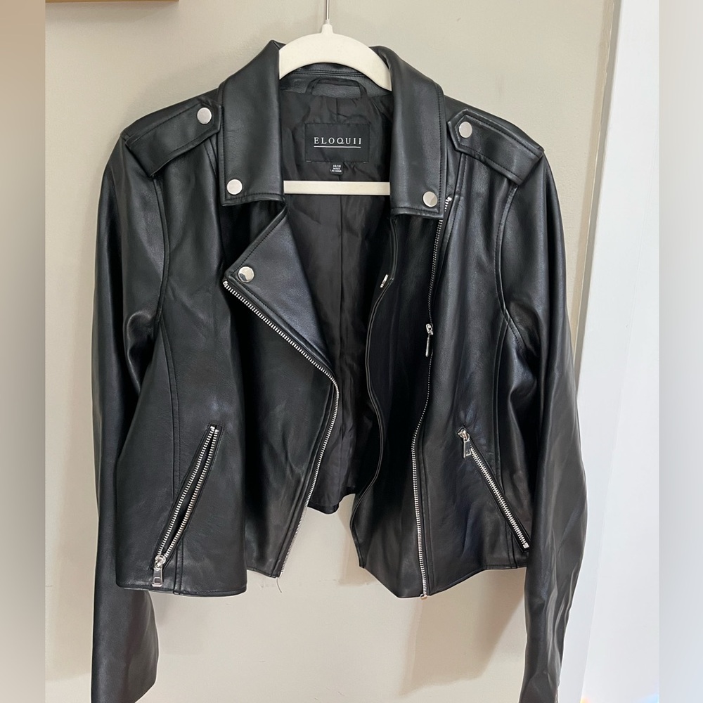 Eloquii Women's Black Leather Biker Jacket
